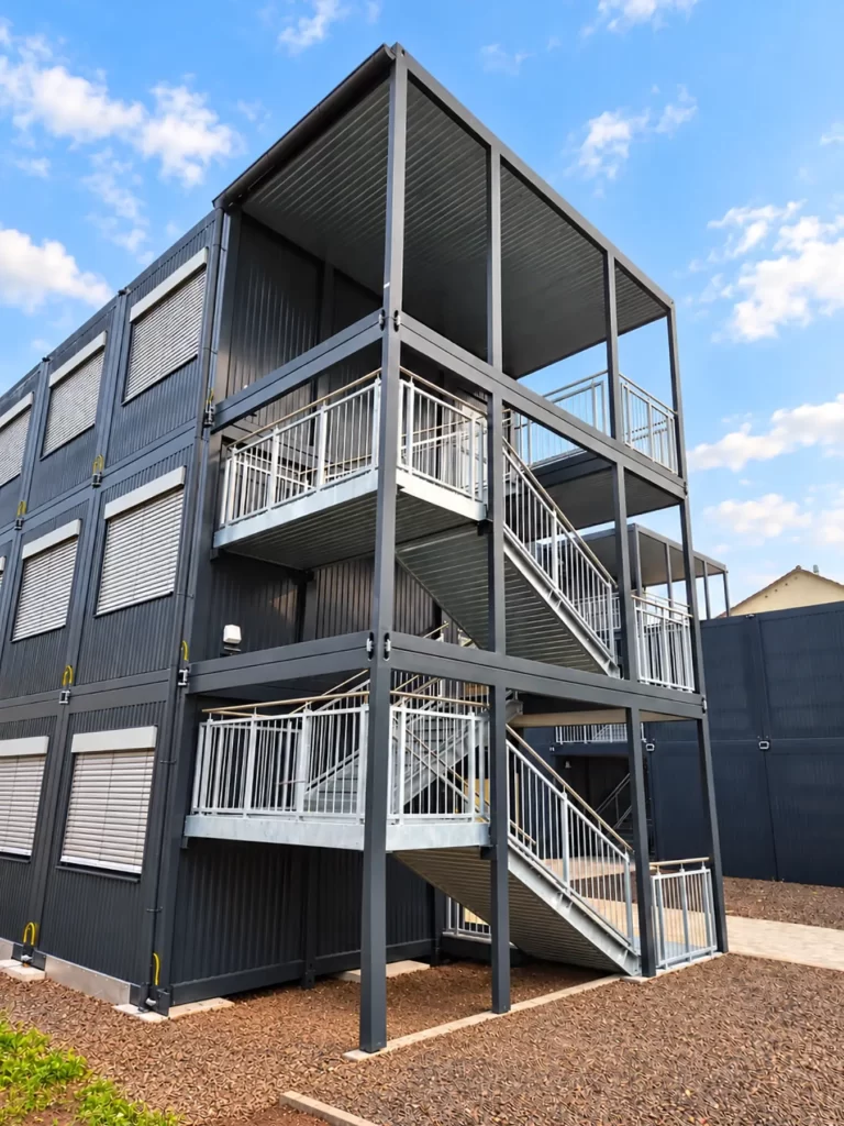 Canada-Schule erhält neue zwei- und dreigeschossige Modulanlage 4 Schulerweiterung Modulbau Zweibrücken: Ansicht des Treppenturms