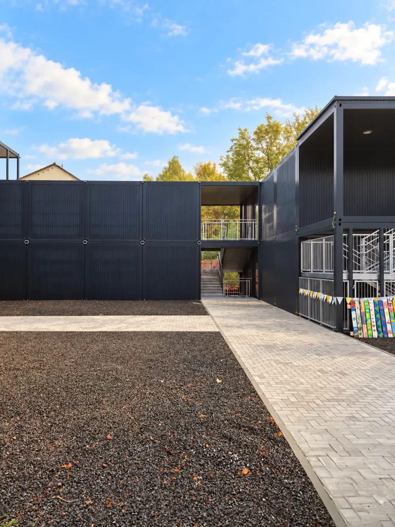 Canada-Schule erhält neue zwei- und dreigeschossige Modulanlage 2 Ansicht vom Innenhof der neuen Modulbau-Erweiterung an der Schule in Zweibrücken